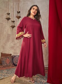 Đầm Plus Size Nút Hoa Thanh lịch - Màu Đỏ Sâu - Xem 1