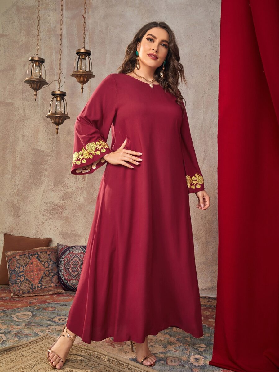 Đầm Plus Size Nút Hoa Thanh lịch - Màu Đỏ Sâu - Xem 1