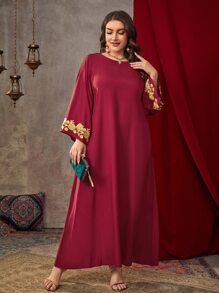 Đầm Plus Size Nút Hoa Thanh lịch - Màu Đỏ Sâu - Xem 3