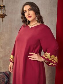 Đầm Plus Size Nút Hoa Thanh lịch - Màu Đỏ Sâu - Xem 4