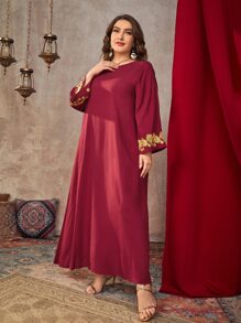 Đầm Plus Size Nút Hoa Thanh lịch - Màu Đỏ Sâu - Xem 5