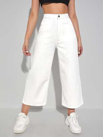 SHEIN EZwear Wide Leg Cropped Jeans