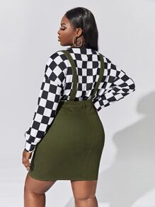 Plus Pocket Patched Overall Denim Dress Without Top - Army Green - View 2