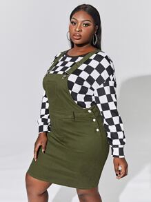 Plus Pocket Patched Overall Denim Dress Without Top - Army Green - View 4
