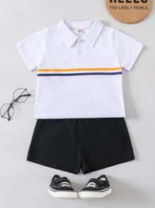 Bộ thời trang bé trai Nút Sọc Giải trí - Đen và trắng - Xem 1