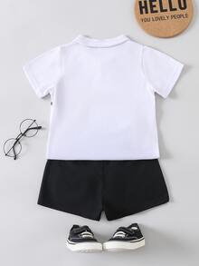 Bộ thời trang bé trai Nút Sọc Giải trí - Đen và trắng - Xem 2