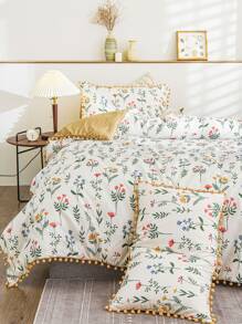 花朵印花絨球裝飾床單套裝 - 彩色 - 查看 4