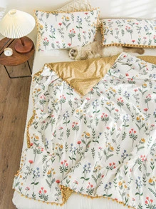 花朵印花絨球裝飾床單套裝 - 彩色 - 查看 5