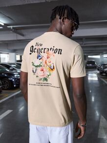 Manfinity RebelGame Nam Áo thun Bông Bản in hình khẩu hiệu & con bướm - Màu Khaki - Xem 1