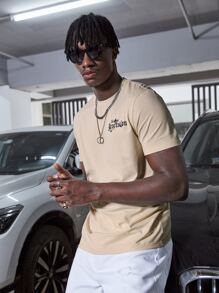 Manfinity RebelGame Nam Áo thun Bông Bản in hình khẩu hiệu & con bướm - Màu Khaki - Xem 4