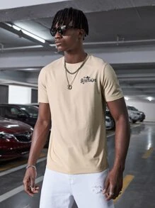 Manfinity RebelGame Nam Áo thun Bông Bản in hình khẩu hiệu & con bướm - Màu Khaki - Xem 6