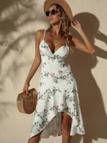 SHEIN Unity Floral Print Asymmetrical Hem Cami Dress - White - View 3