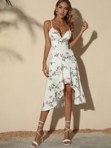 SHEIN Unity Floral Print Asymmetrical Hem Cami Dress - White - View 6