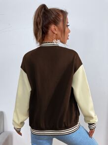 Flirla Slogan Graphic Drop Shoulder Varsity Jacket