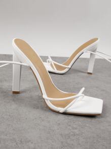 SHUZIA Women Shoes Cross Ankle Strap Open Toe Stiletto Thin High Heeled Sexy Fashionable Party PU White Sandals Heels Summer Shoes Spring Shoes Spring Break Easter Wedding Shoes - White - View 2