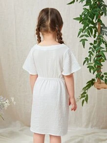 SHEIN 小女童幾何刺繡A字連衣裙 - 白色 - 查看 2