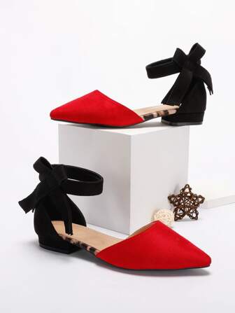 Fall/Winter Two Tone Point Toe Ankle Strap Flats Valentines