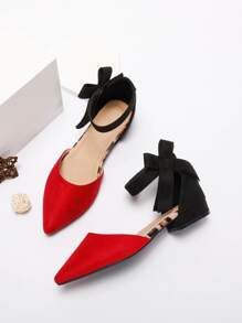 Bailarinas de dos tonos con punta puntiaguda y correa de tobillo para otoño/invierno, San Valentín