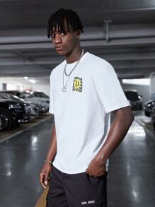 Manfinity RebelGame Loose Men's Cotton Letter & Cartoon Print T-Shirt - White - View 3