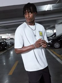 Manfinity RebelGame Loose Men's Cotton Letter & Cartoon Print T-Shirt - White - View 4