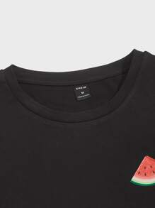 SHEIN Men Watermelon Print Lounge Set - Black - View 4