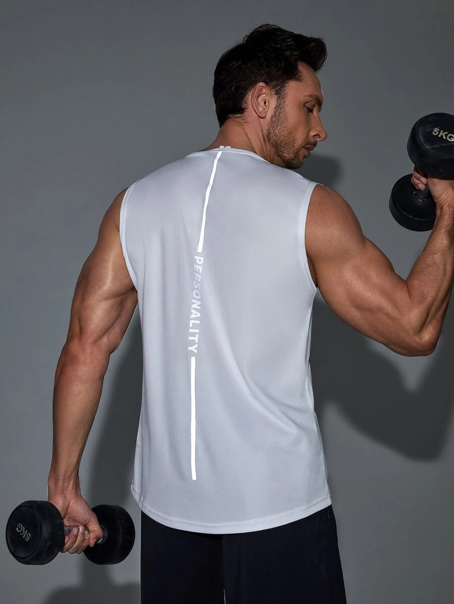 Manfinity Sport Corelite Boyfriend Style Men's Solid Color Crew Neck Casual Fitness Workout Tank Top School - White - View 1