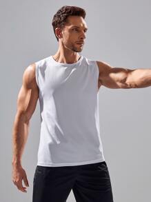 Manfinity Sport Corelite Boyfriend Style Men's Solid Color Crew Neck Casual Fitness Workout Tank Top School - White - View 2