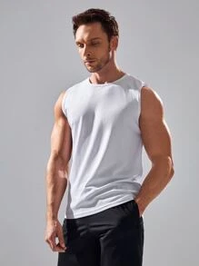 Manfinity Sport Corelite Boyfriend Style Men's Solid Color Crew Neck Casual Fitness Workout Tank Top School - White - View 4
