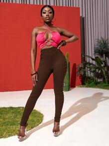 Slaydiva Leggings con abertura lateral - Marrón Chocolate - Ver 3