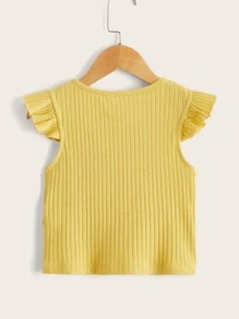 SHEIN 年輕女孩荷葉邊袖口肋編背心 - 黃色 - 查看 2