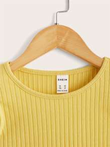 SHEIN 年輕女孩荷葉邊袖口肋編背心 - 黃色 - 查看 3