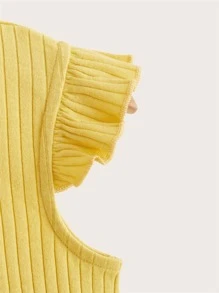 SHEIN 年輕女孩荷葉邊袖口肋編背心 - 黃色 - 查看 4