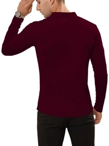 Hombres Camiseta con botón con parche con bolsillo - Granate - Ver 2