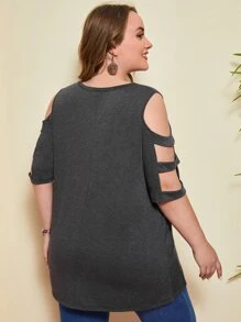 SHEIN Plus Keyhole Neck Cut Out High Low Hem Tee