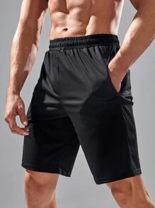 Men Zipper Pocket Sports Shorts - Black - View 1