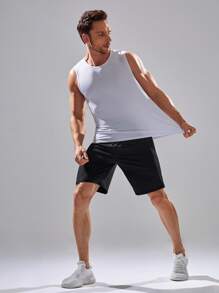 Men Zipper Pocket Sports Shorts - Black - View 3