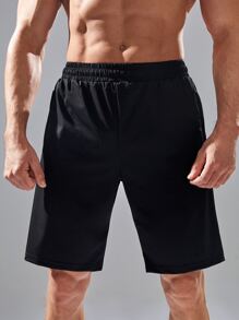 Men Zipper Pocket Sports Shorts - Black - View 4