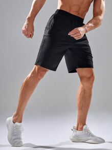 Men Zipper Pocket Sports Shorts - Black - View 5