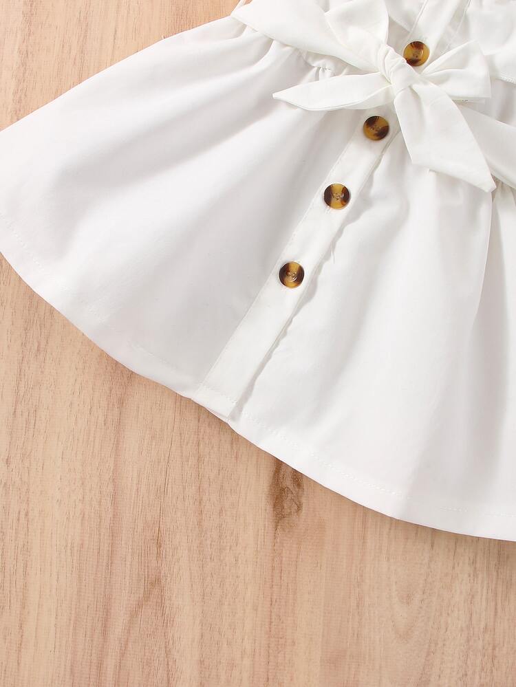 Baby Cold Shoulder Ruffle Trim Belted Dress - White - View 5