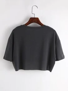 SHEIN Unity Áo thun nữ Đồ họa Lá thư Giải trí - Màu xám đen - Xem 2