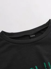 SHEIN Unity Áo thun nữ Đồ họa Lá thư Giải trí - Màu xám đen - Xem 4