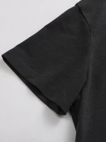 SHEIN Unity Áo thun nữ Đồ họa Lá thư Giải trí - Màu xám đen - Xem 5