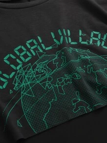 SHEIN Unity Áo thun nữ Đồ họa Lá thư Giải trí - Màu xám đen - Xem 6