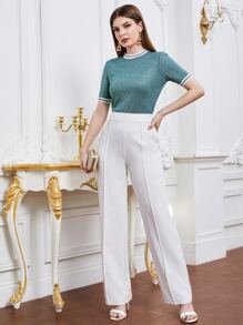 SHEIN Essnce Glitter Form Fitting Ringer Tee - Mint Green - View 3
