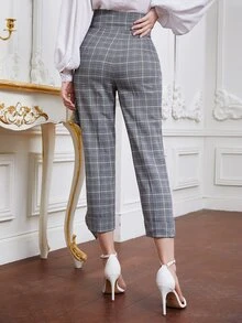 Modelyn Plaid Print Side Draped Trousers - Grey - View 2