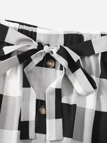 SHEIN LUNE Bộ đồ hai mảnh nữ Thắt lưng Nút phía trước Kẻ sọc Giải trí - Đen và trắng - Xem 3