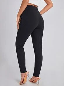 SHEIN Essnce Solid Slant Pocket Skinny Trousers - Black - View 3