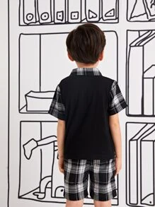 Toddler Boys Slogan & Plaid Print Polo Shirt