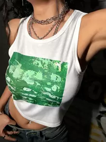 SHEIN ICON 圖案印花背心上衣 - 白色 - 查看 1