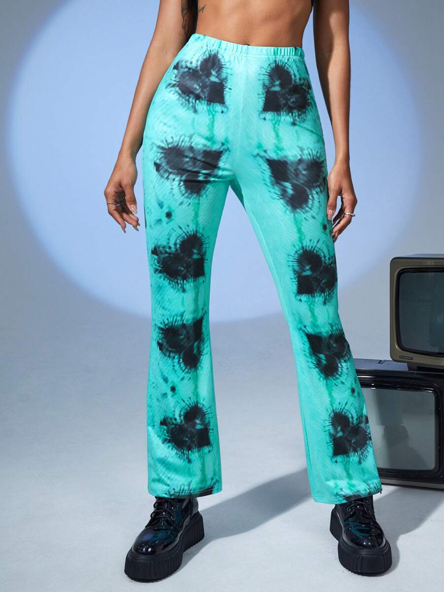 SHEIN ICON Pantalones acampanados con estampado de corazón - Multicolor - Ver 1